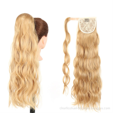 Hot Selling Factory Price For Black Women Crystal Hair Ponytails Wrap Around Clip In Hairpieces Synthetic Ponytail Extensions